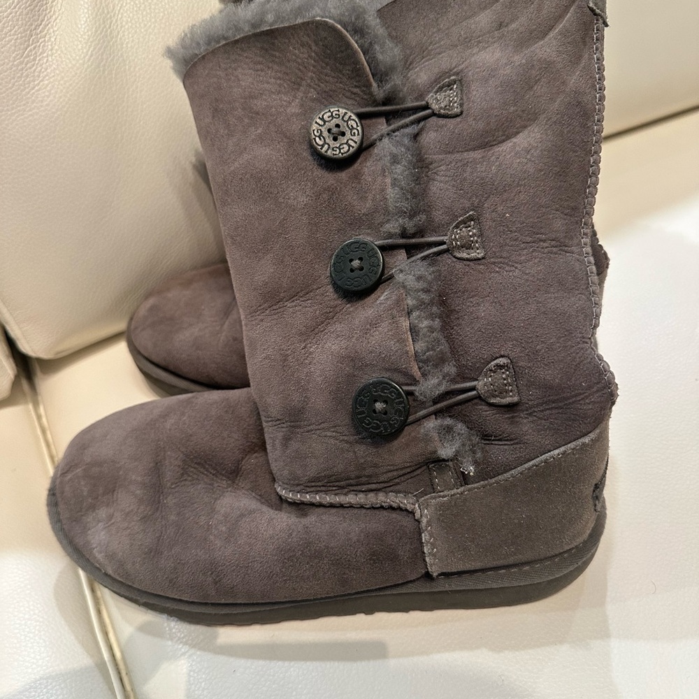 UGG Charcoal Suede Boots with Button Accents